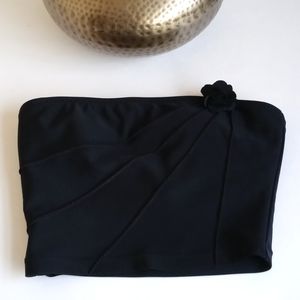 Esprit Women's Black Beach Tube Nylon Blend Bandeau Bikini Top w Rose Decor XS